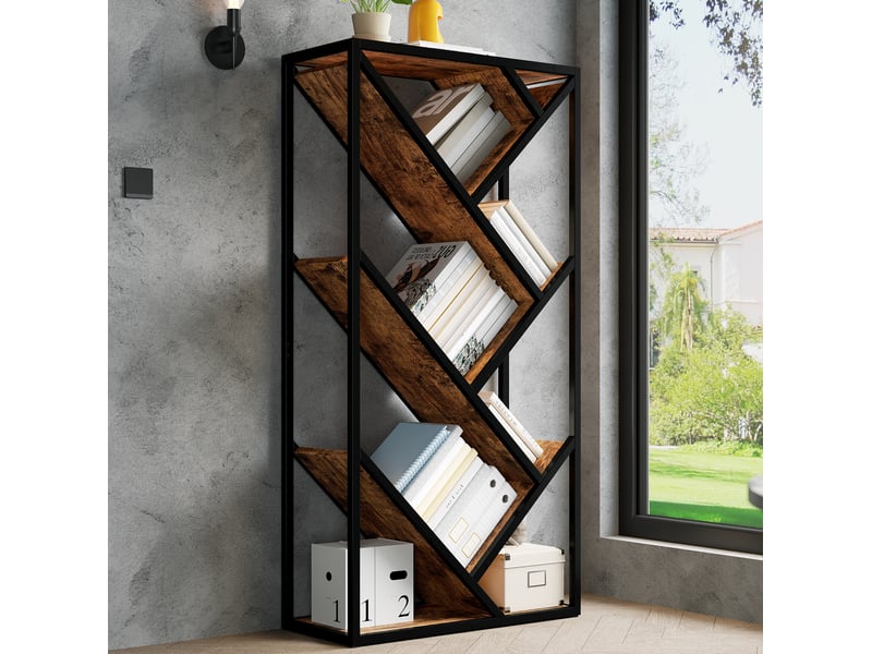  Étagère bibliothèque 80 x 35 x 160 cm – noir et marron vintage – 8 niveaux en forme d'arbre  - Conforama B