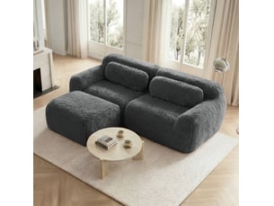 Canapé d’angle modulable 2 places gris en peluche – 204 x 179 x 73 cm
