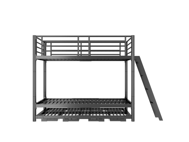 Lit superposé 90 × 200 cm, couchage inférieur extensible 180 × 200 cm, échelle et garde-corps, métal et bois, noir - Conforama A
