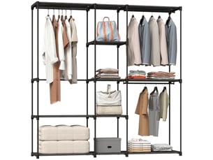 Armoire en tissu avec 8 étagères et 3 tringles, 182 x 43 x 185 cm, noire