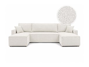Canapé d'angle panoramique convertible LOUNGITUDE FARAH 6 places Tissu bouclette Blanc
