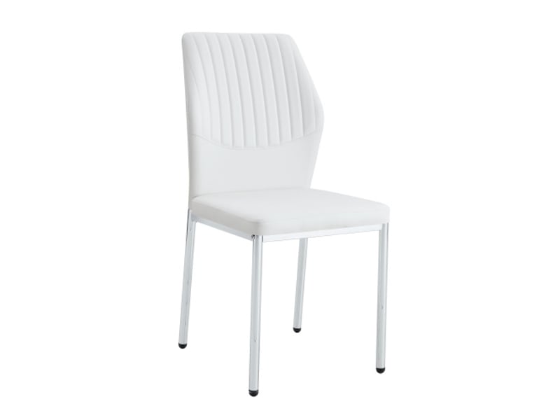  Ensemble de 4 chaises de salle à manger chic – style léger-luxe, dossier blanc pu à motif vertical, pieds métal argenté  - Conforama A