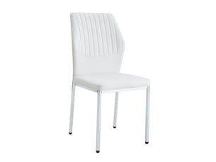 Ensemble de 4 chaises de salle à manger chic – style léger-luxe, dossier blanc pu à motif vertical, pieds métal argenté