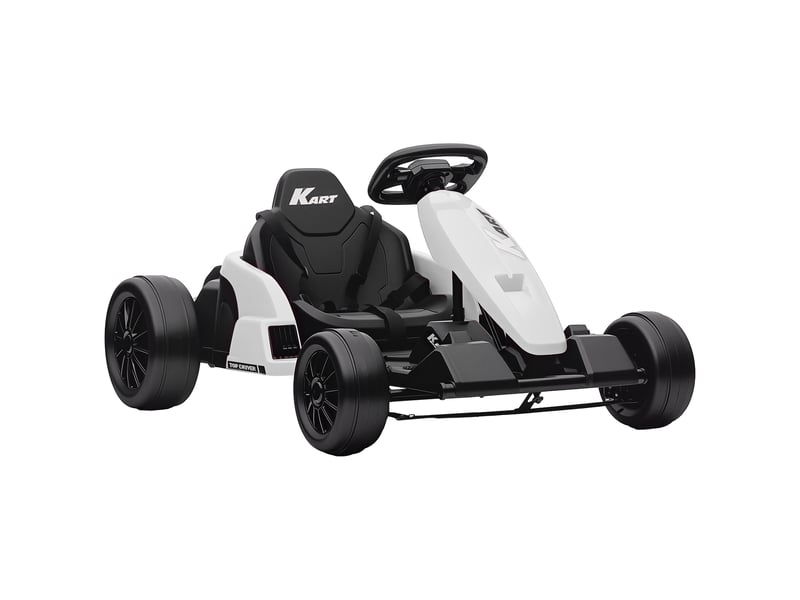  Kart électrique 24 v pour enfants, jusqu'à 18 kmh, avec fonction drift, équipé de 2 moteurs, siège réglable, blanc  - Conforama A