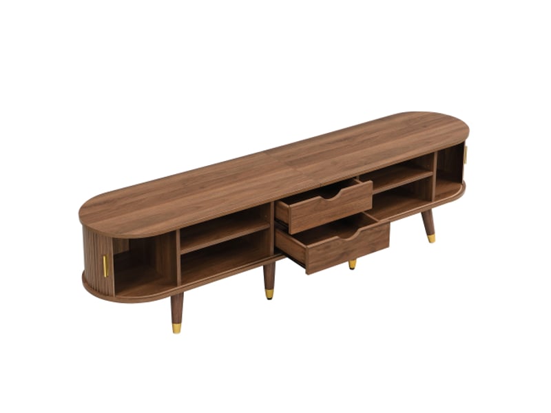 Ensemble salon 2 pièces: table basse relevable et meuble tv coulissant, pieds bois et poignées dorées — rangement optimal - Conforama E
