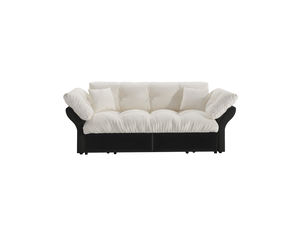 Canapé-lit convertible 3 en 1 190 x 85 x 91 cm beige et blanc en velours, couchage 154 x 203 cm