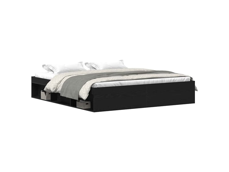  Lit double- lit adulte -  cadre de lit sans matelas en chêne noir 200x200 cm bois d'ingénierie  - Conforama A