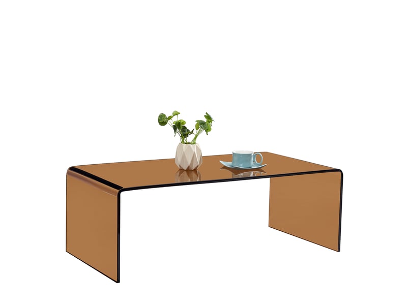  Table basse en verre trempé courbé 100x50x35 cm – marron transparent – design moderne facile à entretenir  - Conforama A
