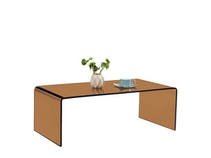 Table basse en verre trempé courbé 100x50x35 cm – marron transparent – design moderne facile à entretenir