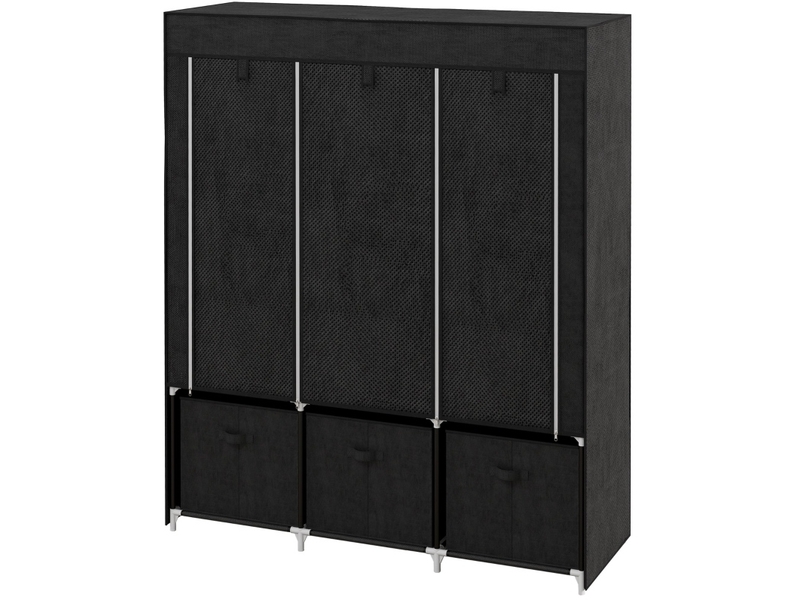 Armoire en tissu avec 2 penderies, 5 étagères, 3 tiroirs et housse zippée, pour chambre, noir, 125 × 43 × 162,5 cm  - Conforama A