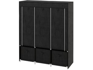 Armoire en tissu avec 2 penderies, 5 étagères, 3 tiroirs et housse zippée, pour chambre, noir, 125 × 43 × 162,5 cm