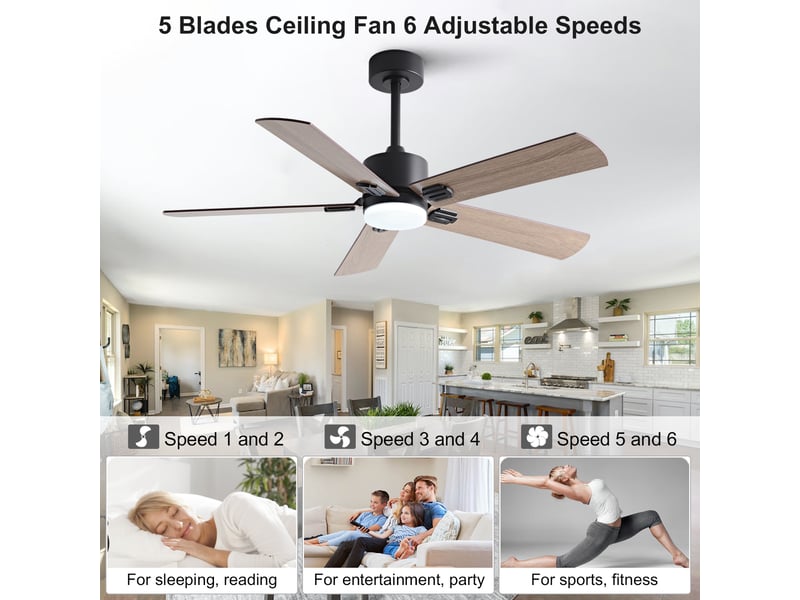  Ventilateur de plafond avec led télécommande 5 pales 6 vitesses d107 cm W5766P467510 - Conforama E