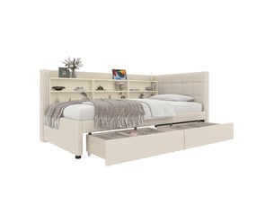Lit avec rangement 90x200 cm LEYTN   coloris beige