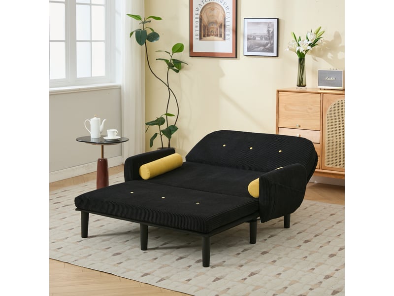 Fauteuil relax noir en velours côtelé avec coffre de rangement et dossier ajustable pour salon moderne - Conforama D