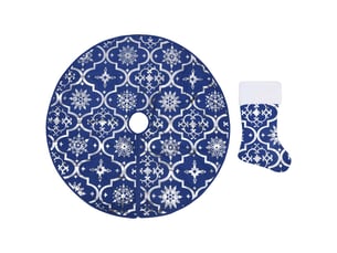 Jupe de sapin de noël de luxe avec chaussette bleu 150 cm tissu