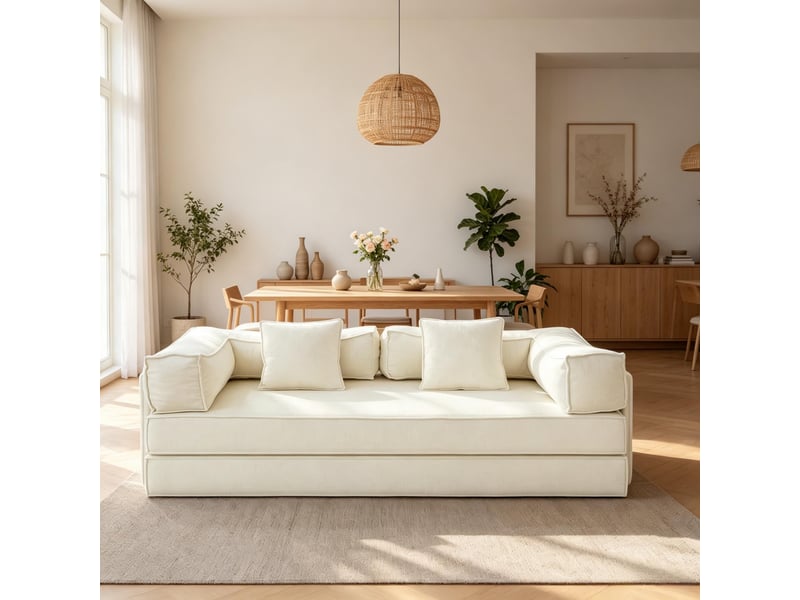  Canapé convertible - canapé multifonctionnel, canapé rembourré convertible en siège inclinable avec dossier, beige  - Conforama A