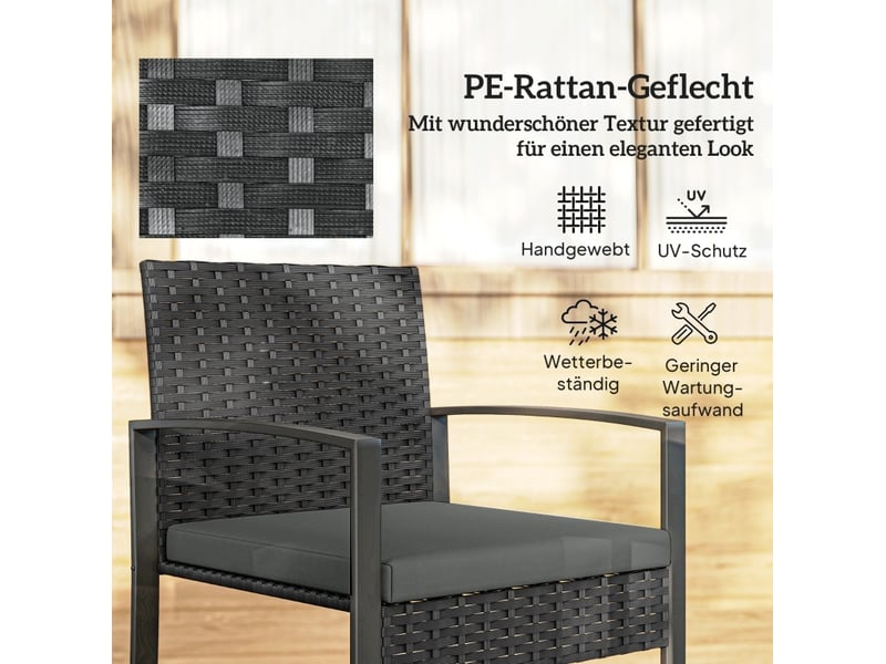  Ensemble de jardin 3 pièces 55x58x76 cm avec coussins amovibles métal gris foncé  - Conforama D