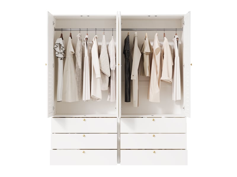 Armoire 4 portes avec 6 tiroirs 180x50x200 cm en panneau de particules blanc - Conforama E