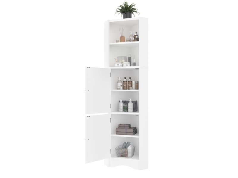  Meuble d'angle salle de bain 51,7x32x155,4 cm, rangement ajustable, armoire de rangement, design moderne, mdf blanc  - Conforama A