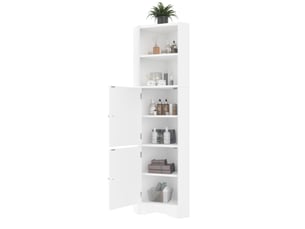 Meuble d'angle salle de bain 51,7x32x155,4 cm, rangement ajustable, armoire de rangement, design moderne, mdf blanc