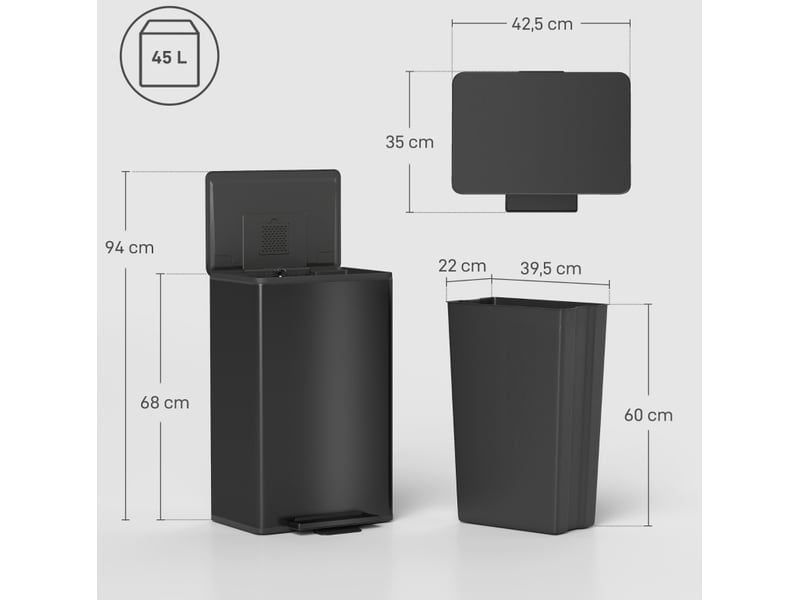  Poubelle de cuisine 45 l à pédale soft-close noire  - Conforama C