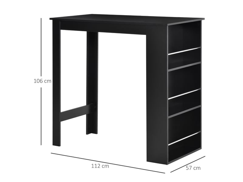  Table haute de bar, table de cuisine avec 3 étagères latérales, style moderne, pour salle à manger ou salon, 112 x 57 x 106 cm, noire  - Conforama E