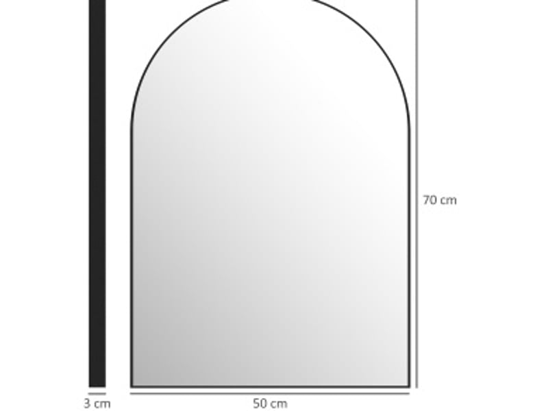  Miroir simple de salle de bain arqué, fixation murale, verre et cadre en aluminium noir, reflet net 50 × 70 cm  - Conforama D