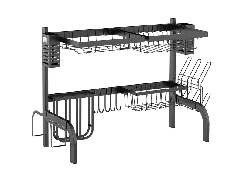  Égouttoir à vaisselle au-dessus de l'évier, séchoir à vaisselle 2 niveaux, modulables en acier 81,5 x 31,5 x 53,5cm noir  - Conforama A
