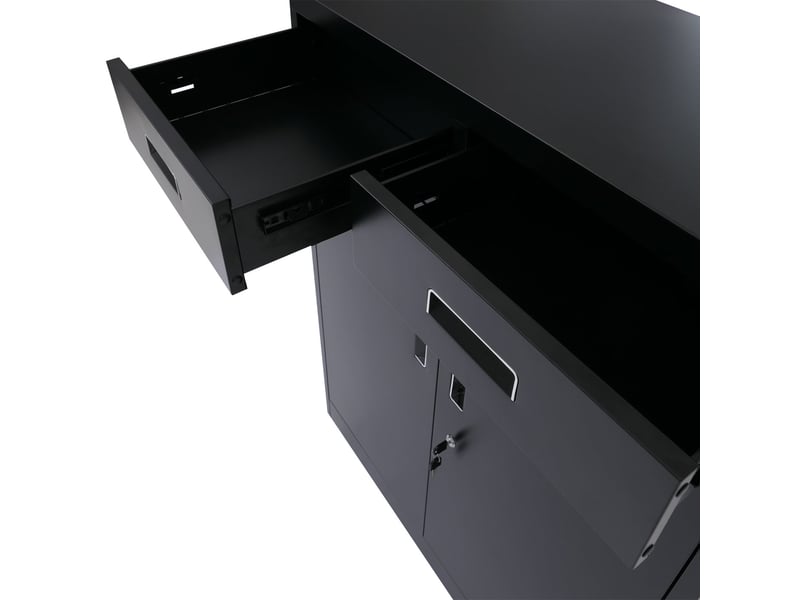  Armoire de rangement en métal avec roulettes pratiques pour bureau 116 x 90 x 40 cm en acier noir 04_0008879  - Conforama D