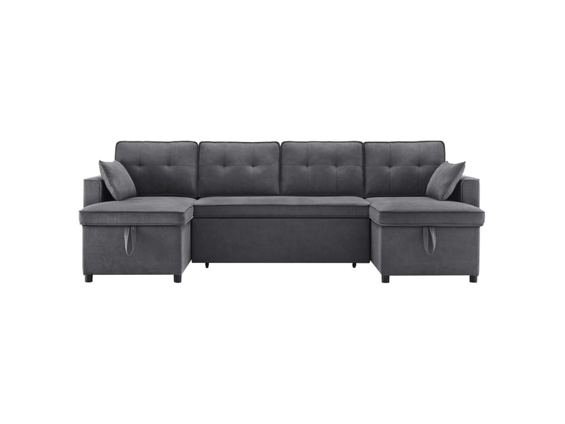  Canapé d'angle convertible u 4 places en tissu gris avec rangement et porte-gobelets, idéal pour le salon  - Conforama A