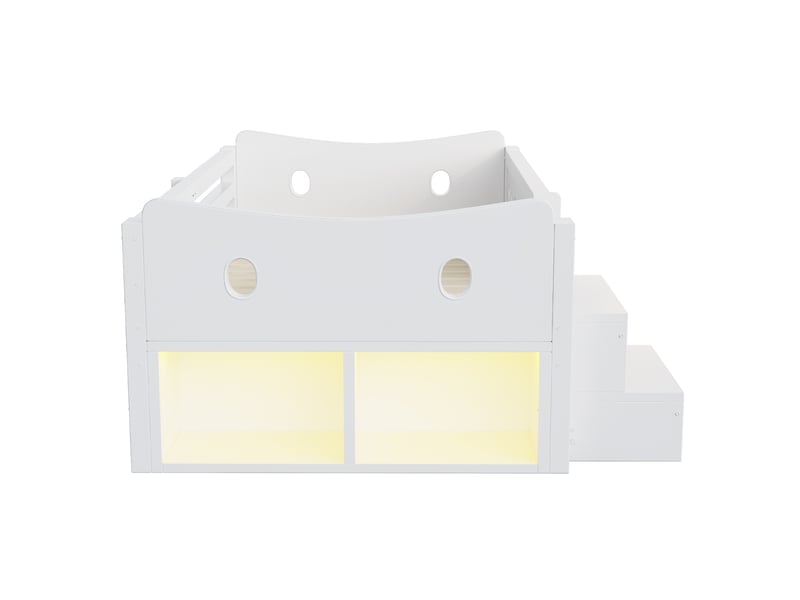  Lit enfant 90x200 cm blanc avec 4 tiroirs, led, ports usb et type-c, rangements et barrières, sans matelas  - Conforama D