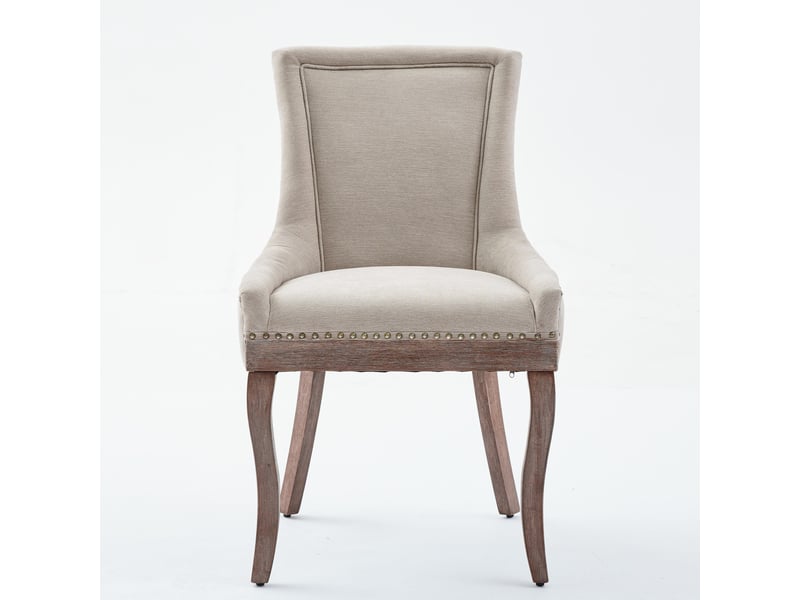  Lot de 2 chaises a&amp;a ultra chic beige, tissu épais, pieds bois massif, clous décoratifs  - Conforama A