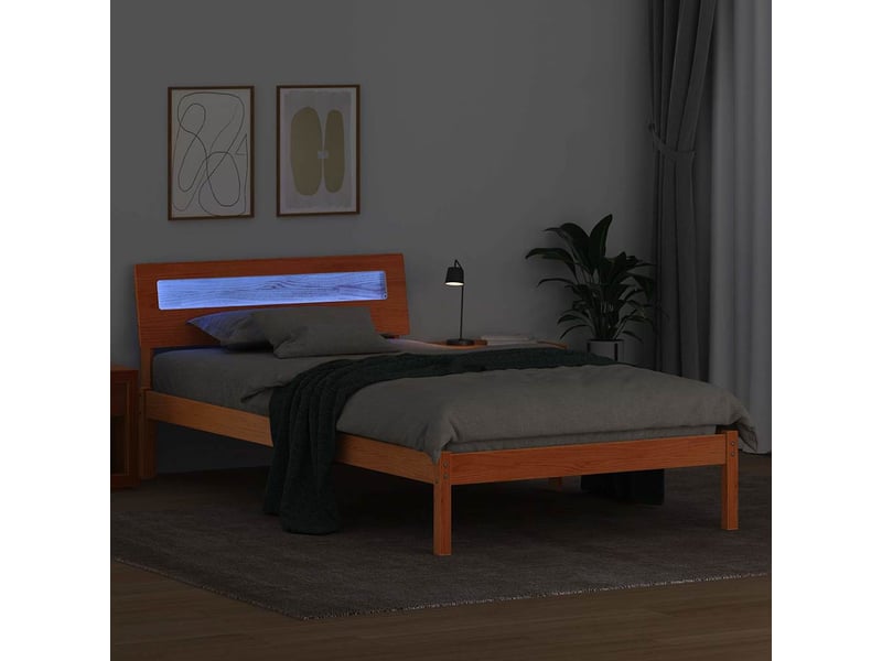 Lit simple- lit adulte - cadre de lit avec tête de lit brun 90 x 190 cm pin massif - Conforama C