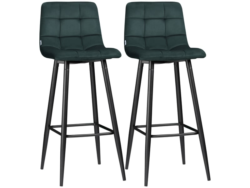 Ensemble de 2 tabourets de bar hauts de cuisine, revêtus de velours, avec repose-pieds et dossier, verts  - Conforama A