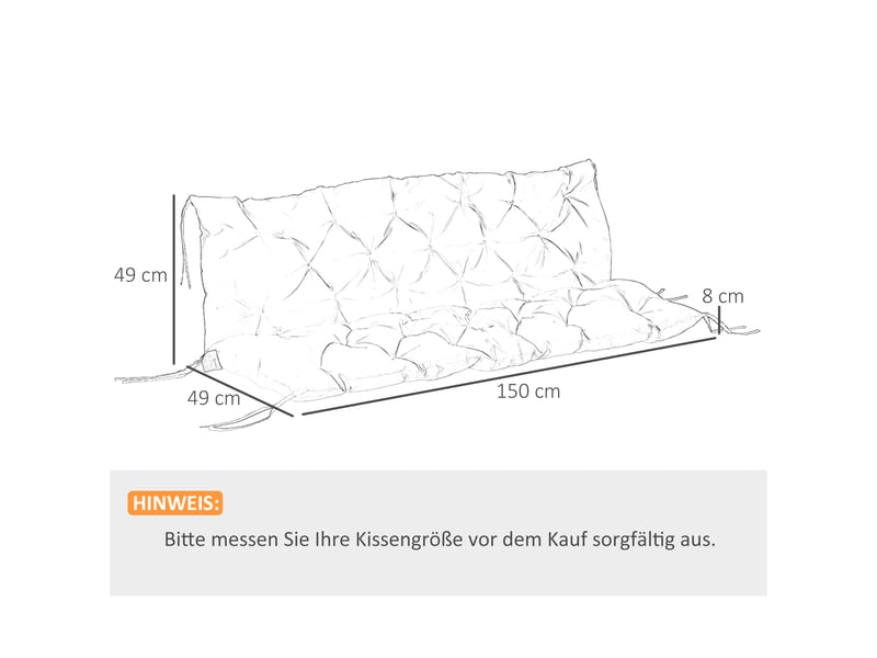  Coussin de banc 3 places kaki 150x98x8 cm avec liens intérieurextérieur pour jardin et balancelle  - Conforama C