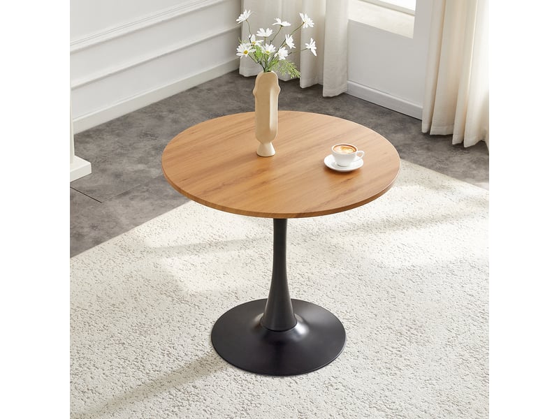  Table à manger ronde,80x80x76 cm,pied tulipe noir,mdf et métal,effet bois  - Conforama B