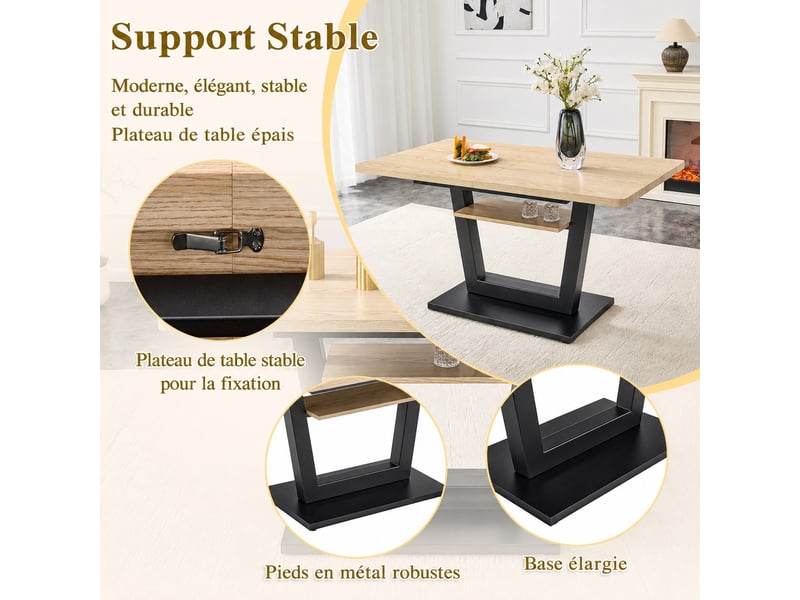  Table à manger extensible avec étagère, effet bois clair et métal noir, 140 à 180 x 80 cm  - Conforama D