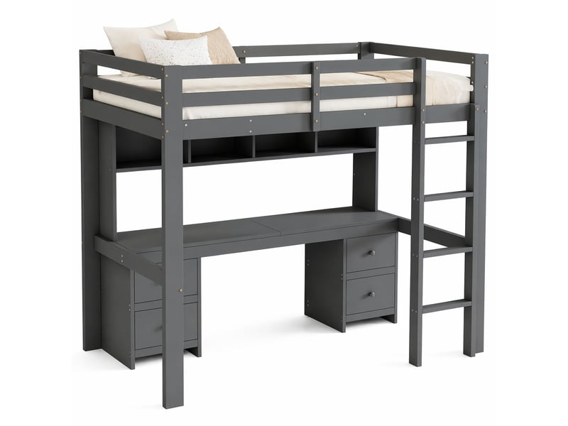  Lit mezzanine enfant 90 x 200 cm gris avec bureau et rangements  - Conforama A