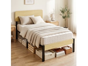 Lit avec rangement 90x200 cm <strong>OKWISH</strong>  <strong></strong> coloris naturel