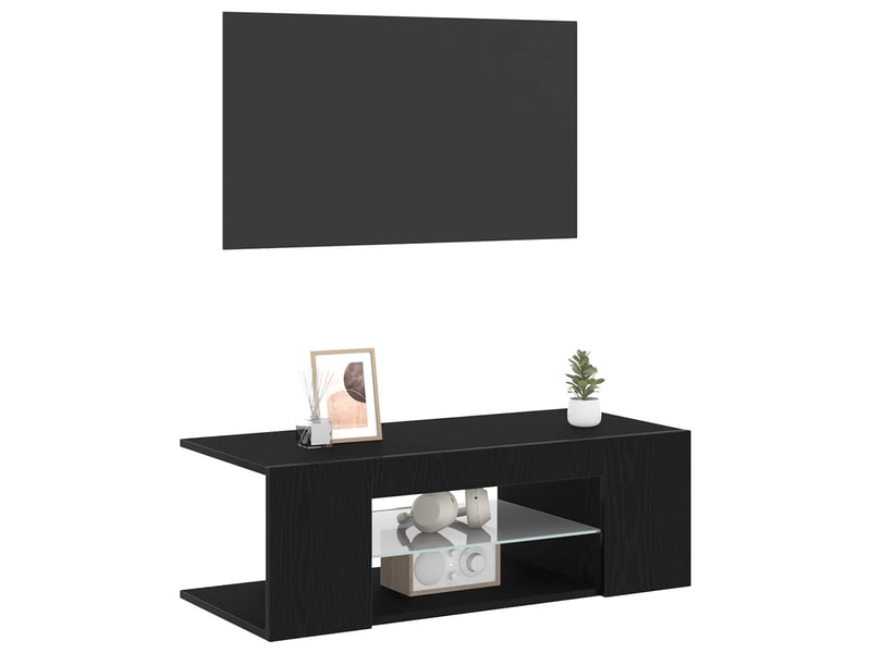  Meuble tv - banc tv - meuble de rangement 90 x 39 x 30 cm chêne noir bois d'ingénierie  - Conforama C