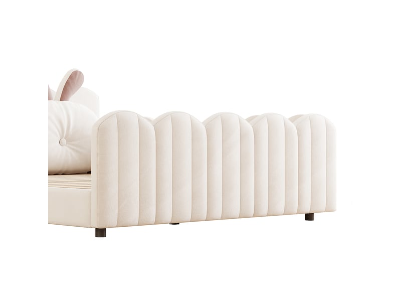  Lit 2 places rembourré 140x200 cm avec coussin en forme de lapin, beige  - Conforama E