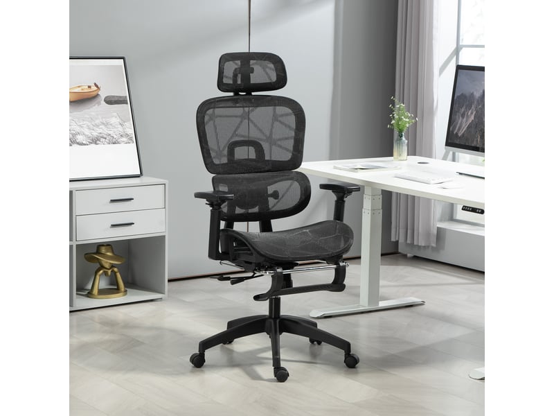  Fauteuil de bureau ergonomique, chaise bureau, maille (100 % polyester), 66x64x122cm, noir  - Conforama D