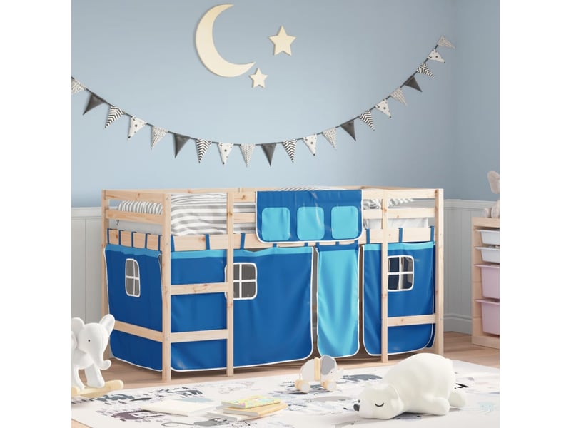  Lit mezzanine enfants - lit jeune avec rideaux sans matelas bleu 80x200cm  - Conforama B