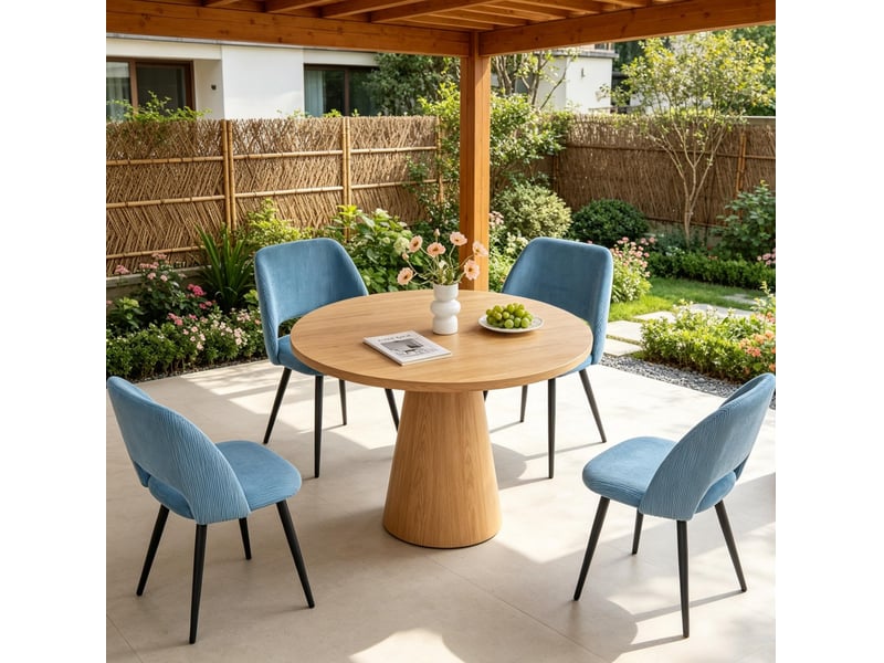 Lot de 4 chaises de salle à manger en velours côtelé bleu avec pieds en métal noir - Conforama B
