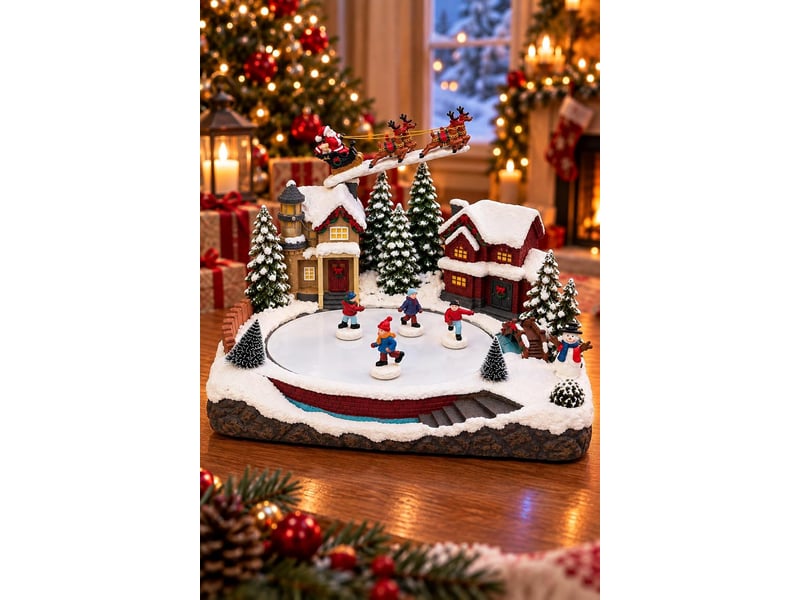  Village de noël miniature animé avec patinoire rotative 30x24,5x23 cm  - Conforama D