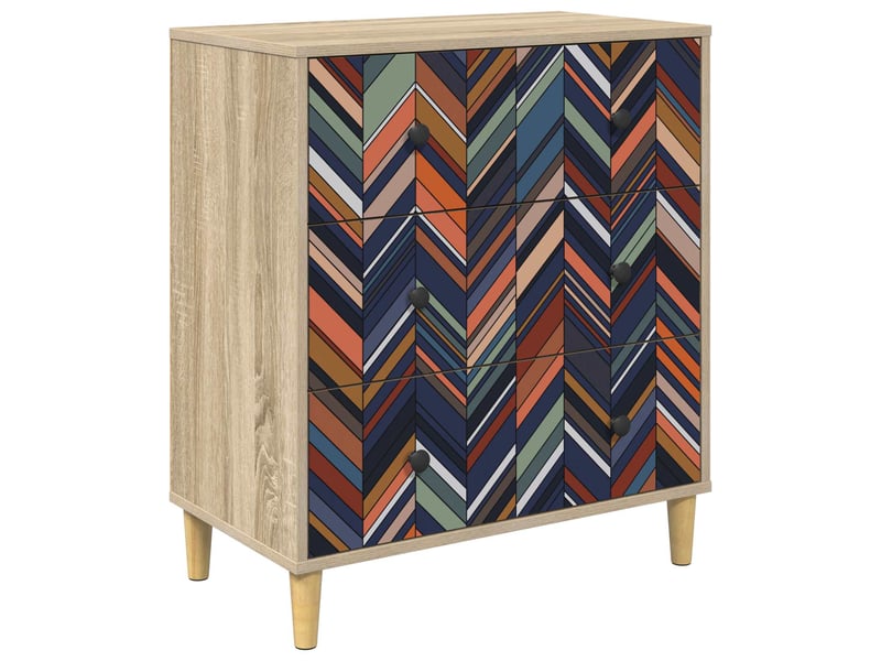  Commode chambre, meuble de rangement ommen imprimé géométrique 66 x 36,5 x 75 cm sonoma  - Conforama A