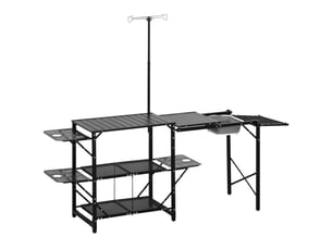 Table de camping pliante avec évier, support de lampe et étagères pour barbecues, pique-niques et voyages 173 x 52 x 80-174 cm
