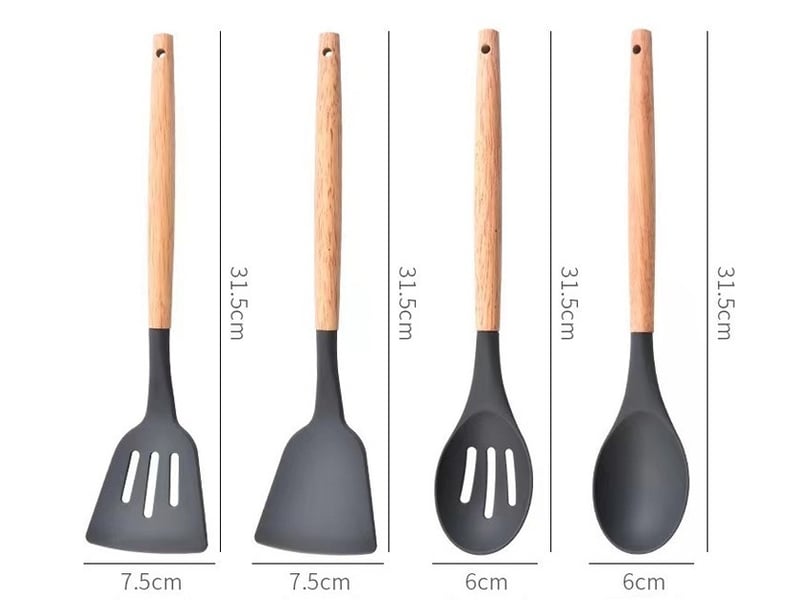 Ensemble de 12 ustensiles de cuisine en silicone – résistants à la chaleur et anti-adhésifs, noir - Conforama C