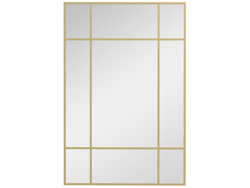  Miroir mural verrière rectangulaire style fenêtre, horizontal ou vertical avec 4 crochets, en métal doré - 90x60 cm  - Conforama A