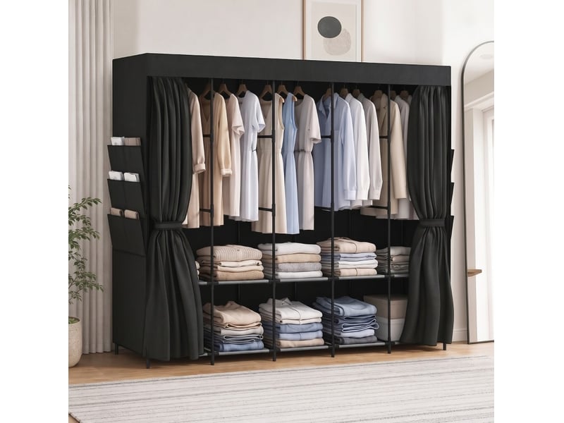  Armoire penderie en tissu 212 x 45 x 167 cm, 5 tringles en acier, noire  - Conforama D